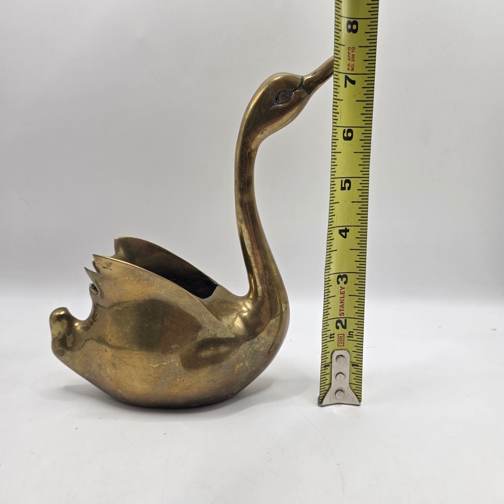 Vintage Brass Swan Planter Catchall Dish Gold Bird Figurine Mid Century Decor - Picture 9 of 10